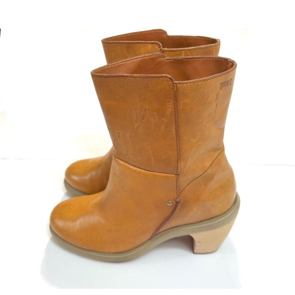 Camper 70s Retro Chunky Wood Heel Ankle Boot in Honey Tan Size 9 - Picture 6 of 11